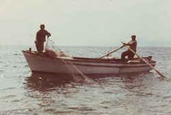 Fishermen hauling standing nets